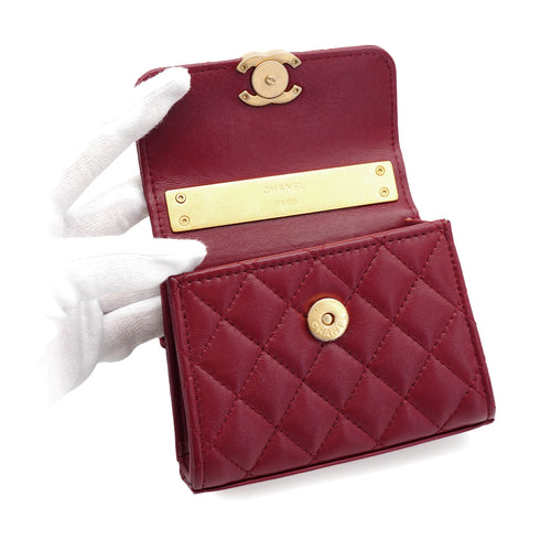 CHANEL MATERASSE ENAMEL TOP HANDLE MINI CLUTCH ON CHAIN BAG BORDEAUX LAMB SKIN GOLD HARDWARE 90343011