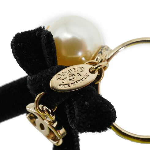 CHANEL COCOMARK FAUX PEARL VELVET RIBON RING GOLD ACCESSORY 07A 90347811