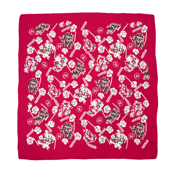 CHANEL COCOMARK FLOWER SCARF WHITE PINK SILK 90326790