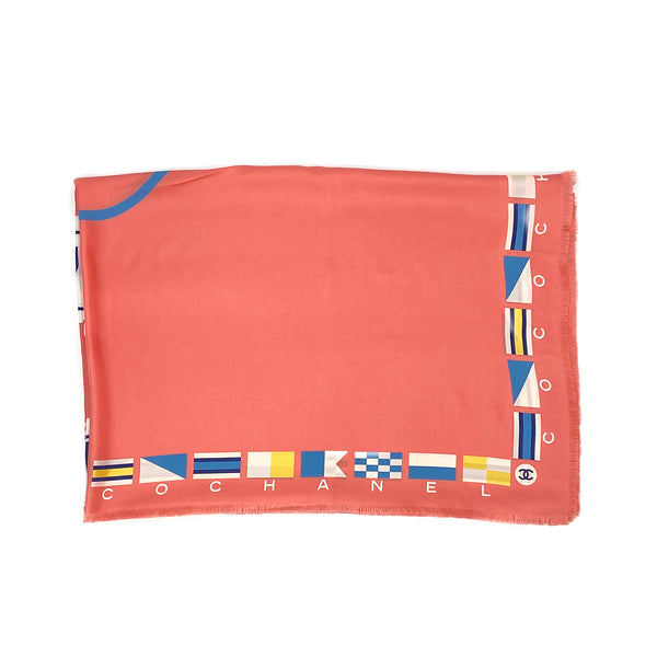 CHANEL COCOMARK LARGE SCARF FRINGE CRUISE LINE PINK SILK 90323121