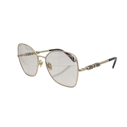 CHANEL LOGO SUNGLASSES BUTTERFLY SHAPE GOLD TORTOISESHELL EYEWEAR 90321762