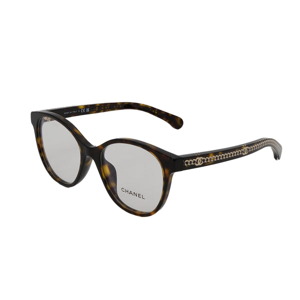 CHANEL COCOMARK PANTO SHAPE OPTICAL GLASSES LOGO CHAIN TORTOISESHELL BROWN EYEWEAR 90322176