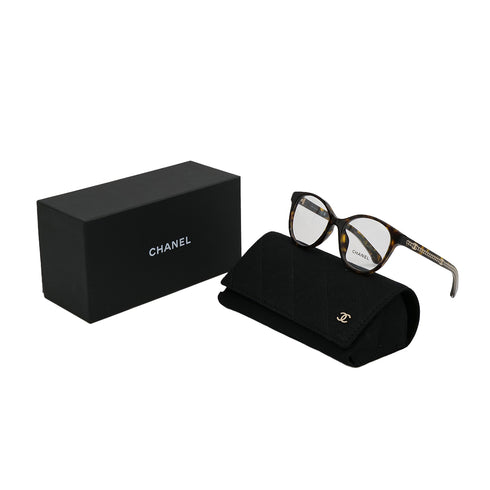 CHANEL COCOMARK PANTO SHAPE OPTICAL GLASSES LOGO CHAIN TORTOISESHELL BROWN EYEWEAR 90322176