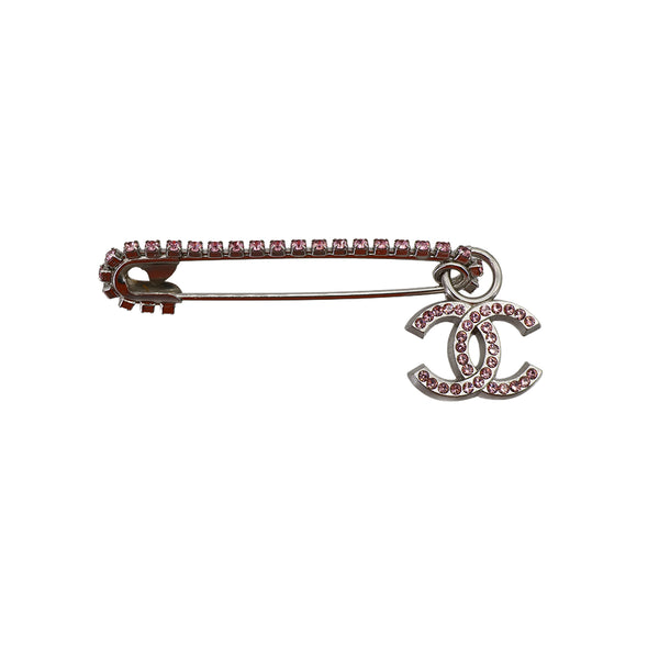 CHANEL COCOMARK PIN BROOCH RHINESTONE PINK SILVER ACCESSORY 02P 90321020