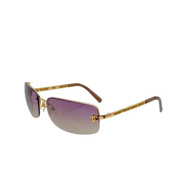 CHANEL COCOMARK RIMLESS SUNGLASSES GOLD PURPLE EYEWEAR 90319672
