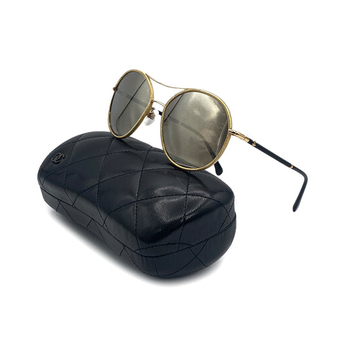 CHANEL COCOMARK SUNGLASSES GOLD BLACK EYEWEAR 90321166