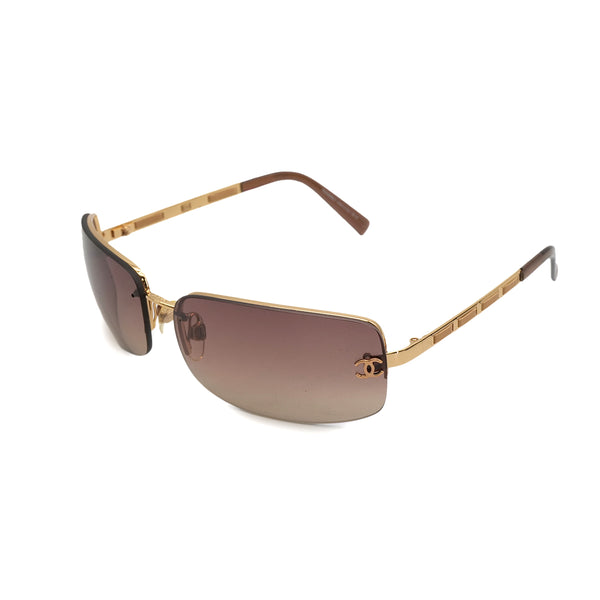 CHANEL COCOMARK SUNGLASSES GOLD BROWN EYEWEAR 90323169