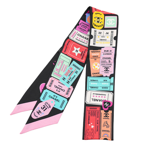 CHANEL COCOMARK TICKET MOTIF SCARF HAIR BAND MULTICOLOR SILK ACCESSORY 90341725