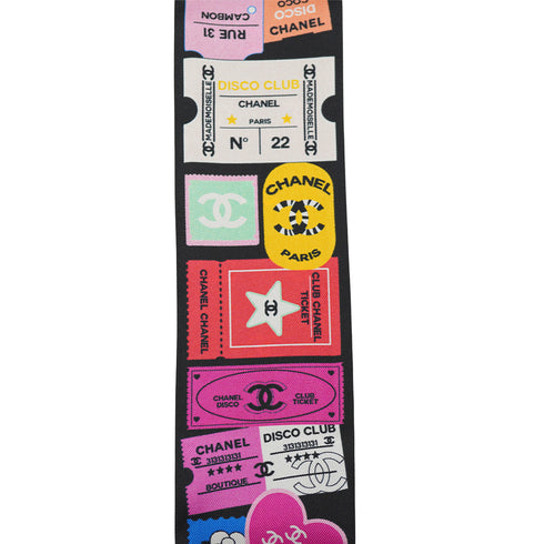 CHANEL COCOMARK TICKET MOTIF SCARF HAIR BAND MULTICOLOR SILK ACCESSORY 90341725