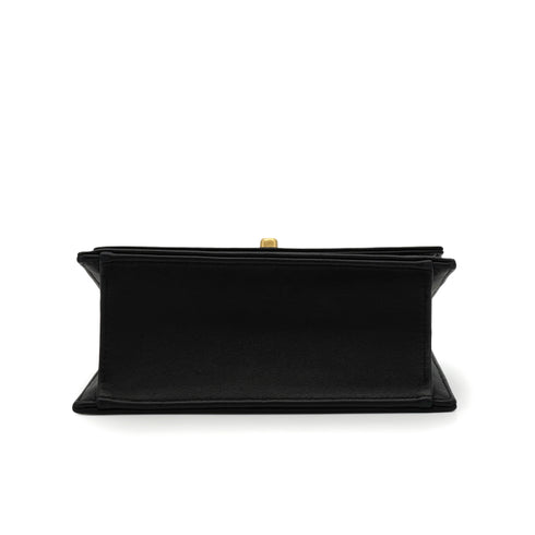 CHANEL CAMELLIA PATTERN METALLIC PRINT TURNLOCK CHAIN SHOULDER BAG BLACK LEATHER GOLD HARDWARE 90344459