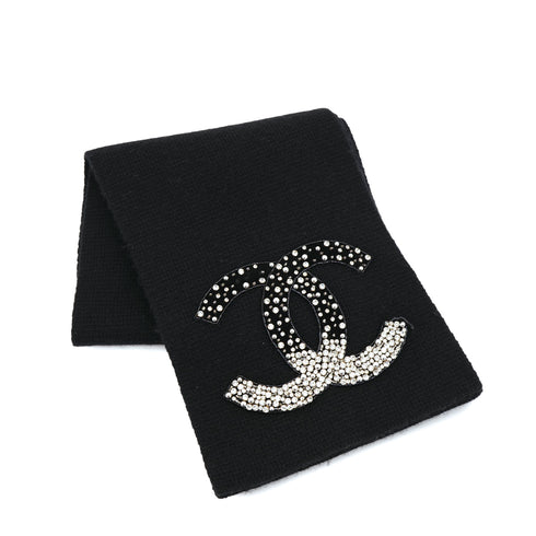 CHANEL COCOMARK WINTER SCARF RHINESTONE BLACK CASHMERE ACCESSORY 90311998