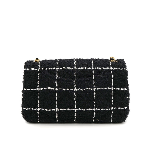 CHANEL COCO BALL MINI MATELASSE CHAIN SHOULDER BAG BLACK WHITE TWEED GOLD HARDWARE 90318755