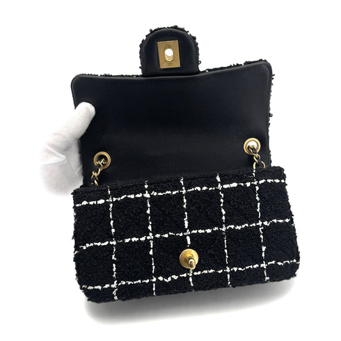 CHANEL COCO BALL MINI MATELASSE CHAIN SHOULDER BAG BLACK WHITE TWEED GOLD HARDWARE 90318755