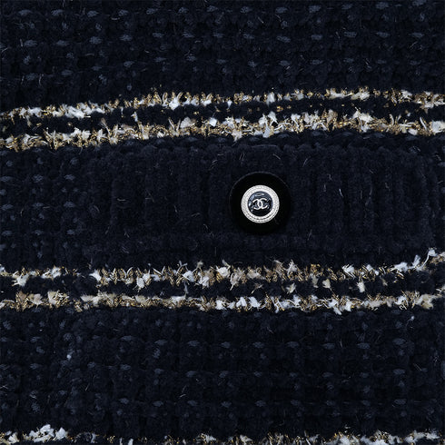 CHANEL COCO BUTTON BORDER TWEED LONG COAT BLACK GOLD WOOL 38 P64 RTW 90324155