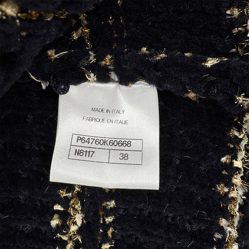 CHANEL COCO BUTTON BORDER TWEED LONG COAT BLACK GOLD WOOL 38 P64 RTW 90324155