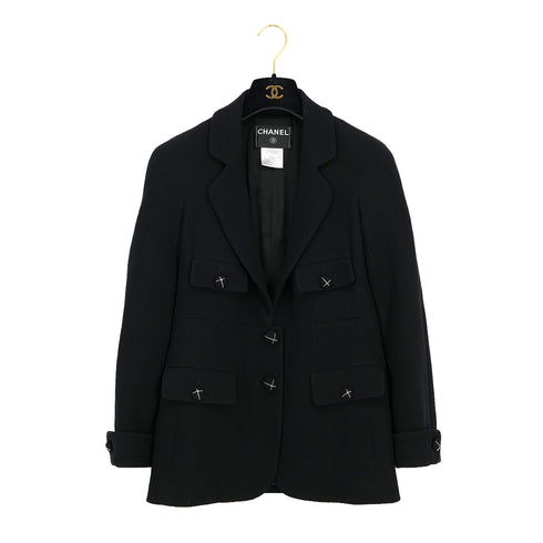 CHANEL COCO BUTTON JACKET BLACK WOOL 38 07A RTW 90323522