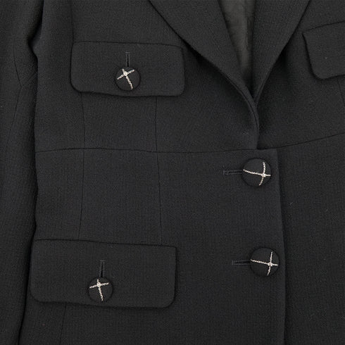 CHANEL COCO BUTTON JACKET BLACK WOOL 38 07A RTW 90323522