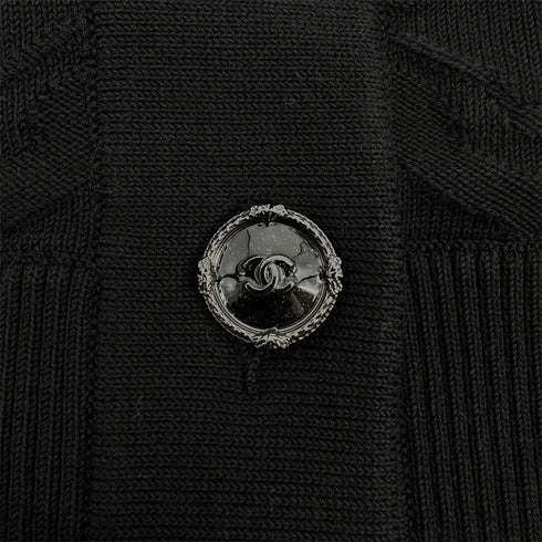 CHANEL COCO BUTTON KNIT CARDIGAN BLACK COTTON 42 P45 RTW 90324156