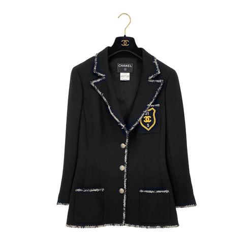 CHANEL COCO BUTTON PATCH JACKET BLACK WOOL 42 05C RTW 90319636
