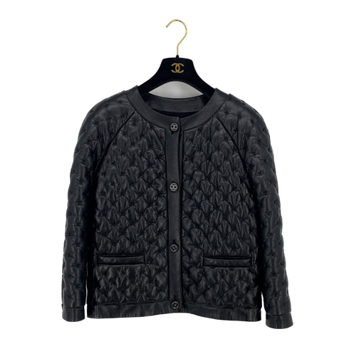 CHANEL COCO BUTTON QUILTED LEATHER JACKET BLACK LAMB SKIN 38 P46 RTW 90319630