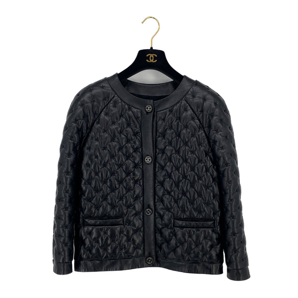 CHANEL COCO BUTTON QUILTED LEATHER JACKET BLACK LAMB SKIN 38 P46 RTW 90319630