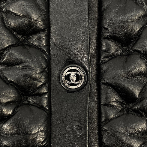 CHANEL COCO BUTTON QUILTED LEATHER JACKET BLACK LAMB SKIN 38 P46 RTW 90319630