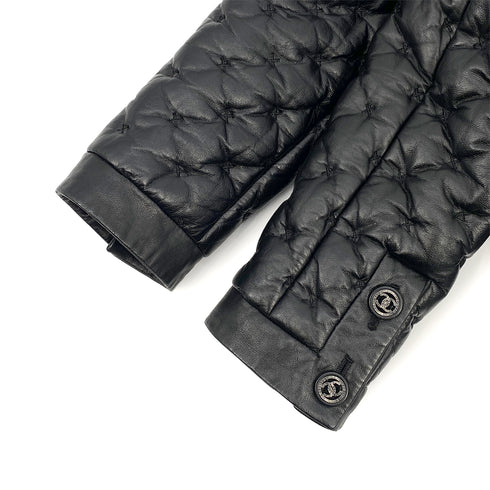 CHANEL COCO BUTTON QUILTED LEATHER JACKET BLACK LAMB SKIN 38 P46 RTW 90319630