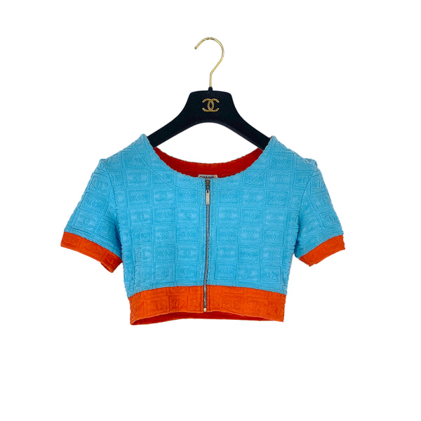 CHANEL COCO HALF SLEEVE TOPS LIGHT BLUE ORANGE NYLON 40 02S RTW 90312712
