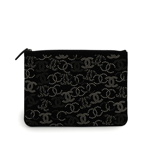 CHANEL COCOMARK STUDDED CLUTCH BAG BLACK CANVAS 90335789