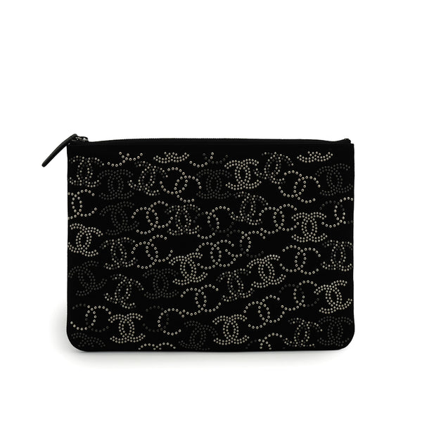 CHANEL COCOMARK STUDDED CLUTCH BAG BLACK CANVAS 90335789