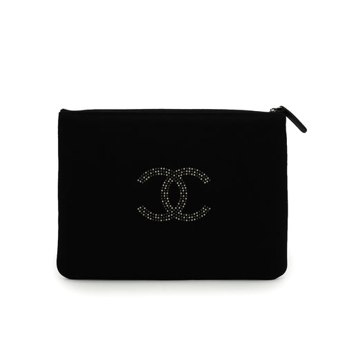 CHANEL COCOMARK STUDDED CLUTCH BAG BLACK CANVAS 90335789