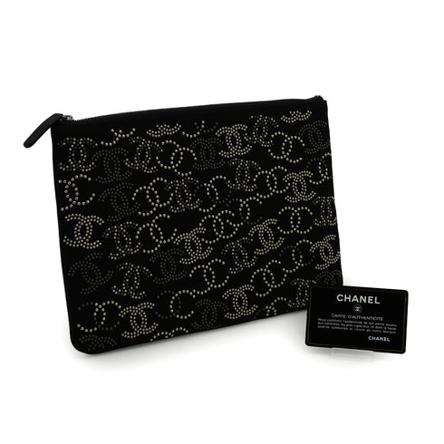 CHANEL COCOMARK STUDDED CLUTCH BAG BLACK CANVAS 90335789