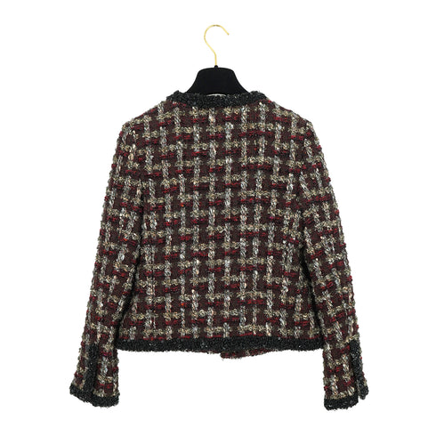 CHANEL DOUBLE POCKET TWEED JACKET SEQUINS BLACK RED WOOL 42 02A RTW 90309855