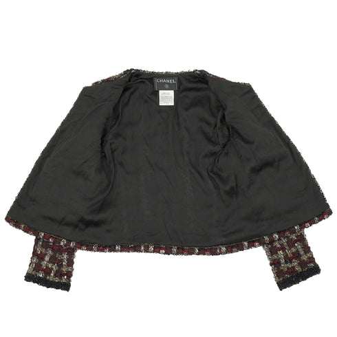 CHANEL DOUBLE POCKET TWEED JACKET SEQUINS BLACK RED WOOL 42 02A RTW 90309855