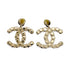 CHANEL EARRINGS COCOMARK FAUX PEARL RHINESTONE BLACK GOLD ACCESSORY B19B 90325620