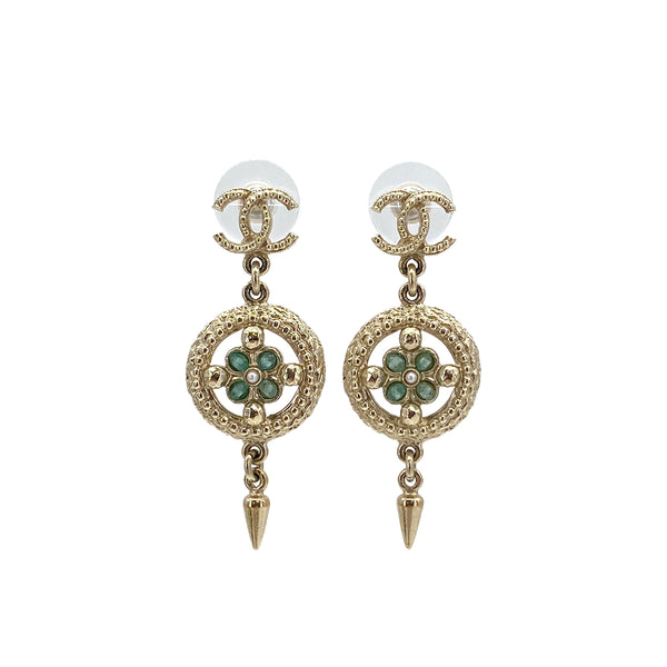CHANEL EARRINGS COCOMARK FLOWER SWING GOLD LIGHT BLUE ACCESSORY A18C 90323988