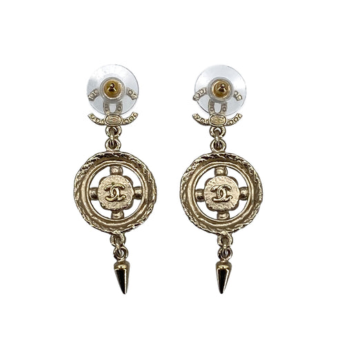 CHANEL EARRINGS COCOMARK FLOWER SWING GOLD LIGHT BLUE ACCESSORY A18C 90323988