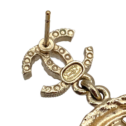 CHANEL EARRINGS COCOMARK FLOWER SWING GOLD LIGHT BLUE ACCESSORY A18C 90323988