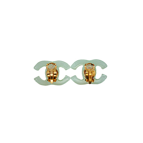 CHANEL EARRINGS COCOMARK GREEN CLEAR ACCESSORY 01P 90341468