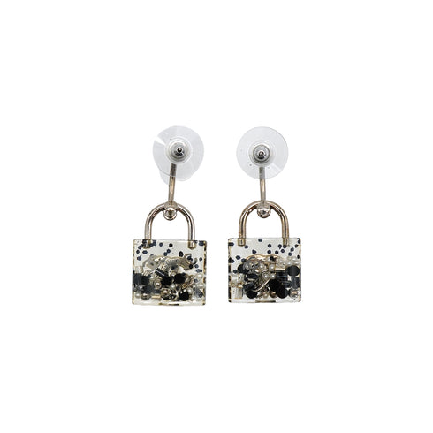 CHANEL EARRINGS COCOMARK LOCK SWING CLEAR SILVER ACCESSORY 14K 90340366