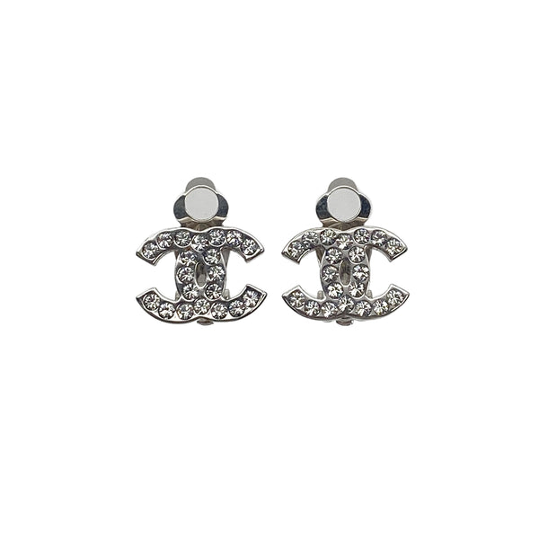 CHANEL EARRINGS COCOMARK RHINESTONE SILVER ACCESSORY 05V 90321058