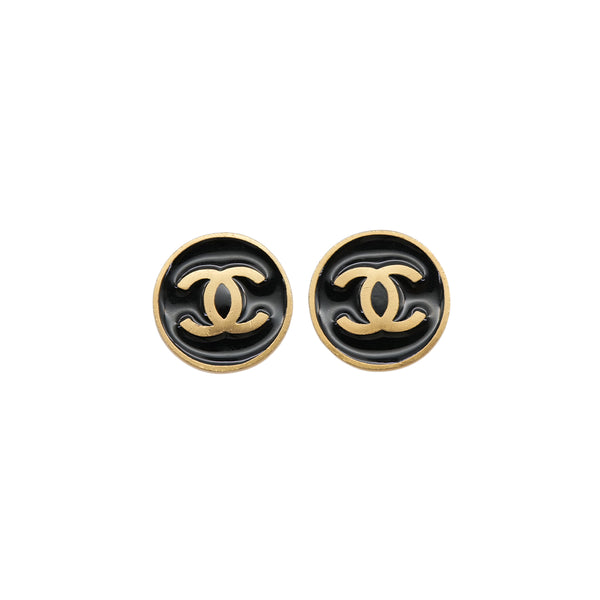 CHANEL EARRINGS COCOMARK ROUND GOLD BLACK ACCESSORY 01P 90323154