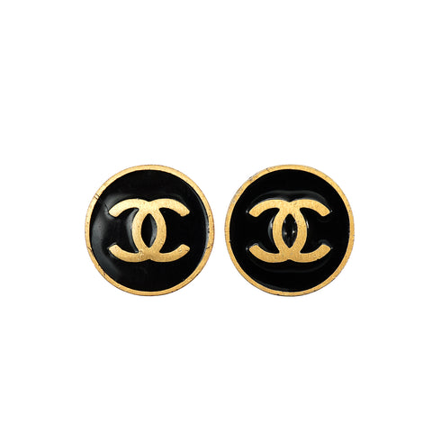 CHANEL EARRINGS COCOMARK ROUND GOLD BLACK ACCESSORY 01P 90335623