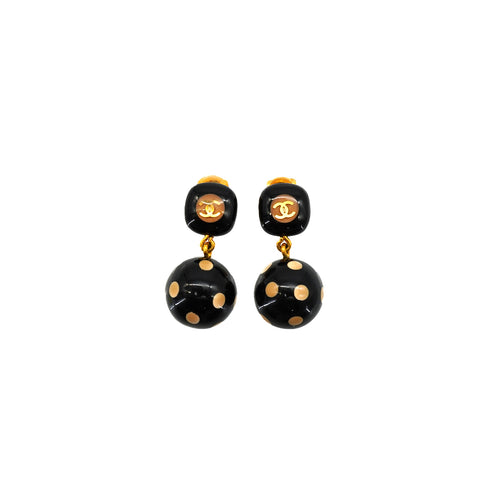 CHANEL EARRINGS COCOMARK SWING GOLD BLACK ACCESSORY 00A 90348348
