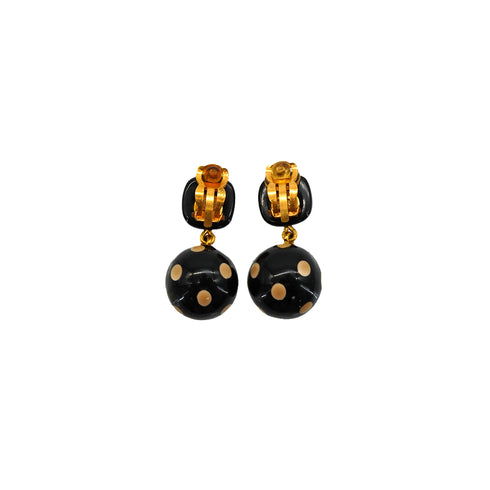 CHANEL EARRINGS COCOMARK SWING GOLD BLACK ACCESSORY 00A 90348348