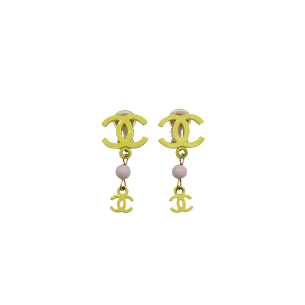CHANEL EARRINGS COCOMARK SWING YELLOW PINK ACCESSORY 03S 90350606