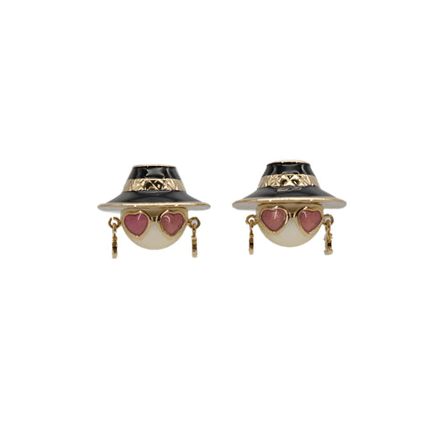 CHANEL EARRINGS DOLL MOTIF COCOMARK FAUX PEARL GOLD ACCESSORY B25B 90314890