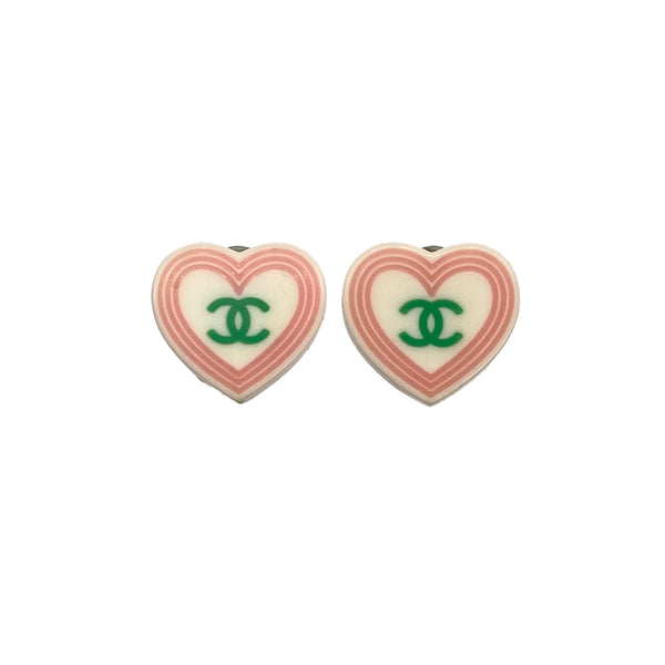 CHANEL EARRINGS HEART COCOMARK WHITE PINK GREEN ACCESSORY 04C 90321093