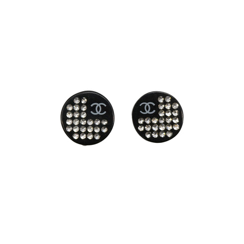 CHANEL EARRINGS ROUND COCOMARK BLACK RHINESTONE ACCESSORY 05P 90310138