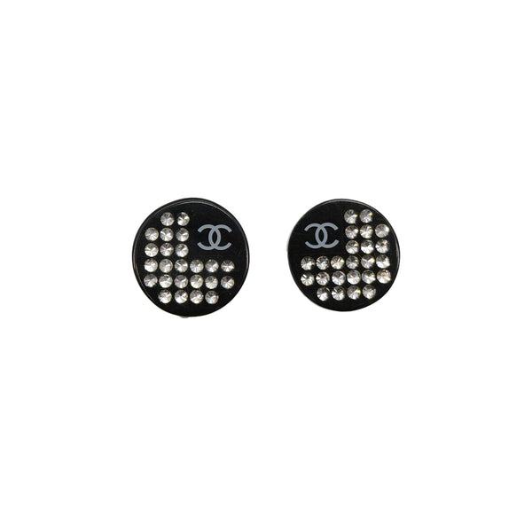 CHANEL EARRINGS ROUND COCOMARK BLACK RHINESTONE ACCESSORY 05P 90310138